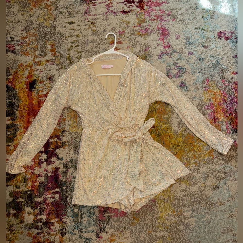 Sequin Wrap Romper - Gold